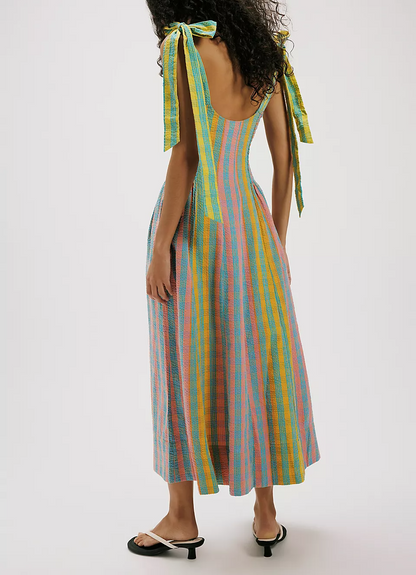 Checkered Butterfly Spaghetti-Strap Dress