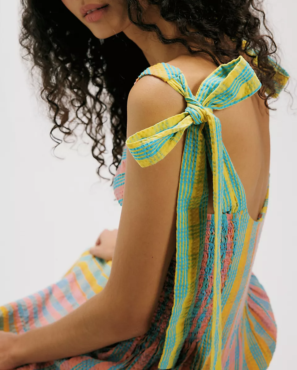 Checkered Butterfly Spaghetti-Strap Dress