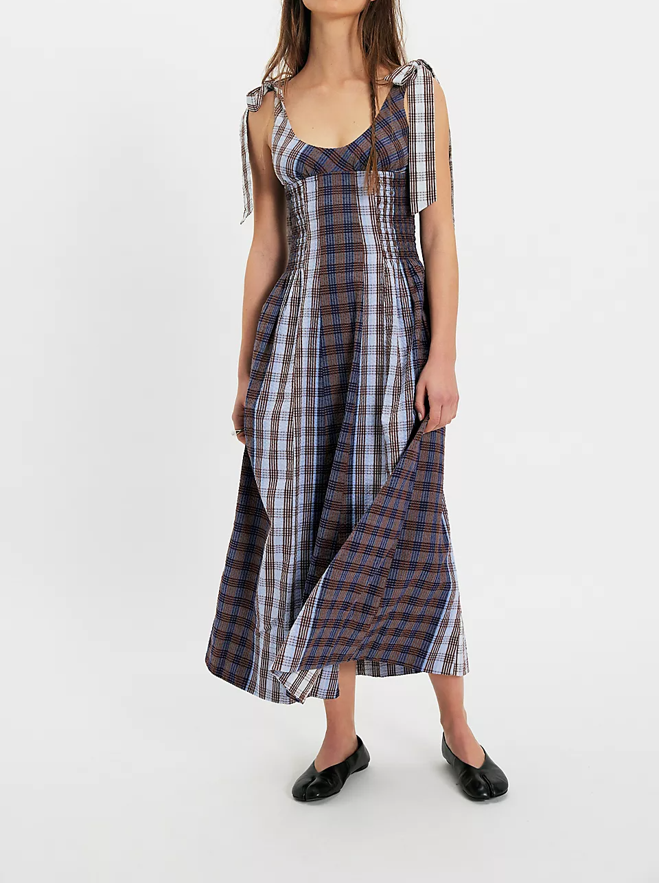 Checkered Butterfly Spaghetti-Strap Dress