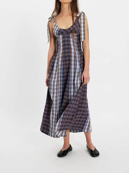 Checkered Butterfly Spaghetti-Strap Dress