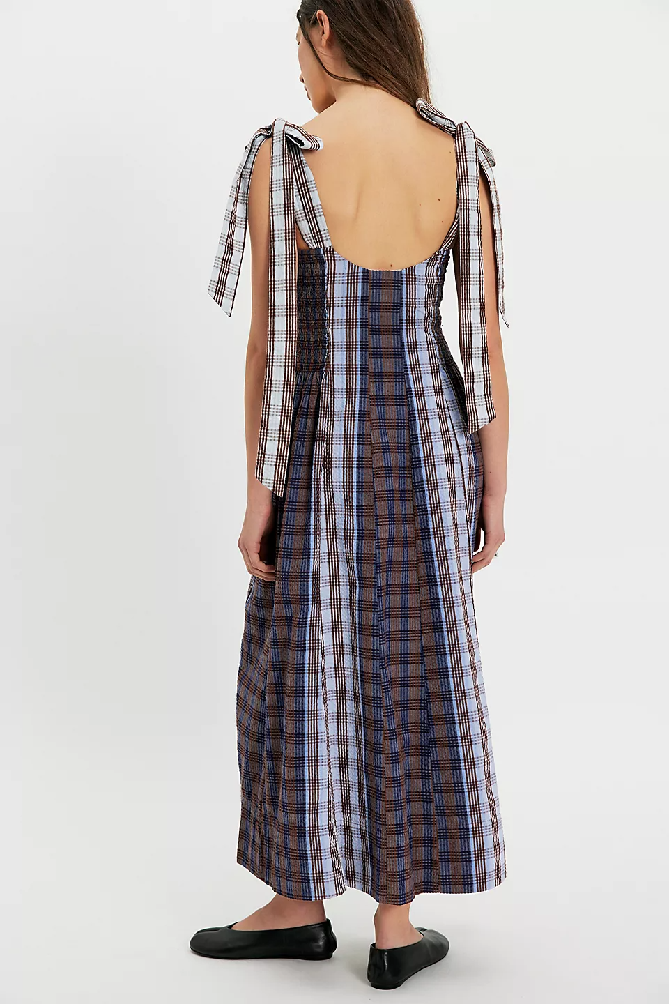 Checkered Butterfly Spaghetti-Strap Dress
