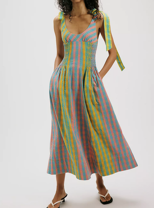 Checkered Butterfly Spaghetti-Strap Dress