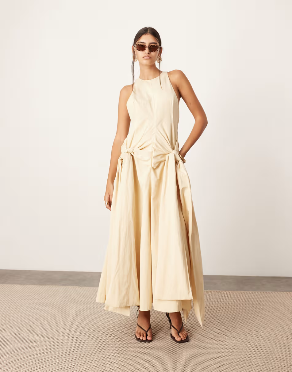 Racer-neck drop-waist maxi dress