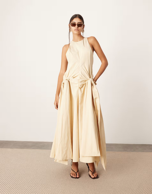 Racer-neck drop-waist maxi dress