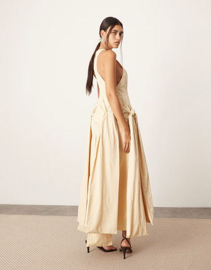 Racer-neck drop-waist maxi dress
