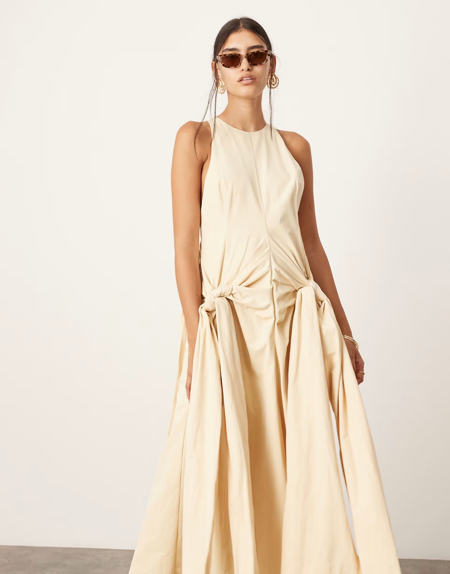 Racer-neck drop-waist maxi dress