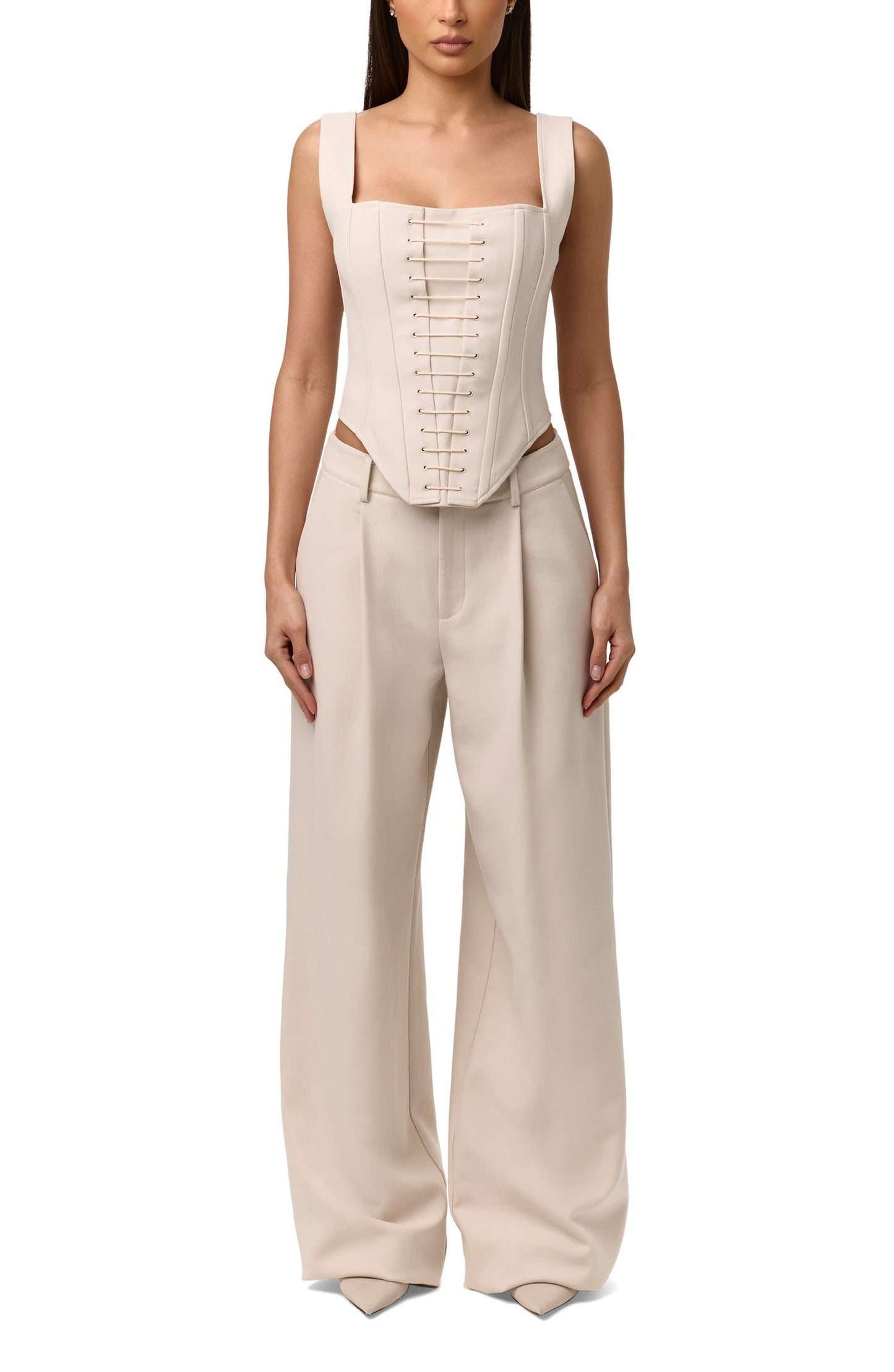 Suiting Corset Top+Pleated Wide Leg Pants