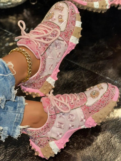 New Rhinestone Mesh Durian Sole Casual Trainer Shoes
