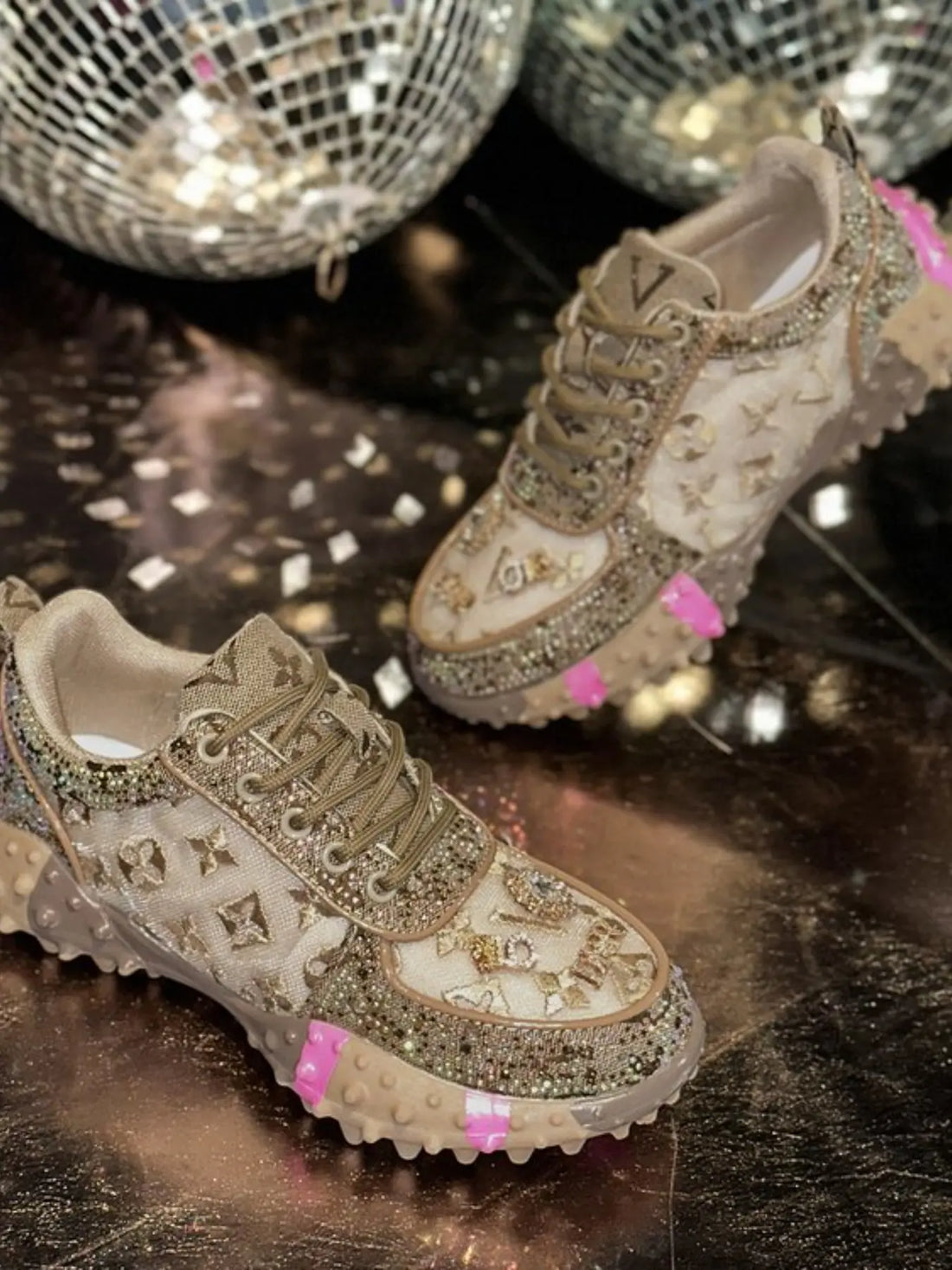 New Rhinestone Mesh Durian Sole Casual Trainer Shoes