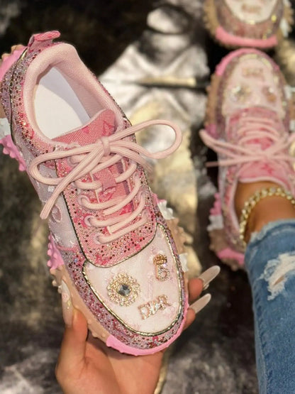 New Rhinestone Mesh Durian Sole Casual Trainer Shoes