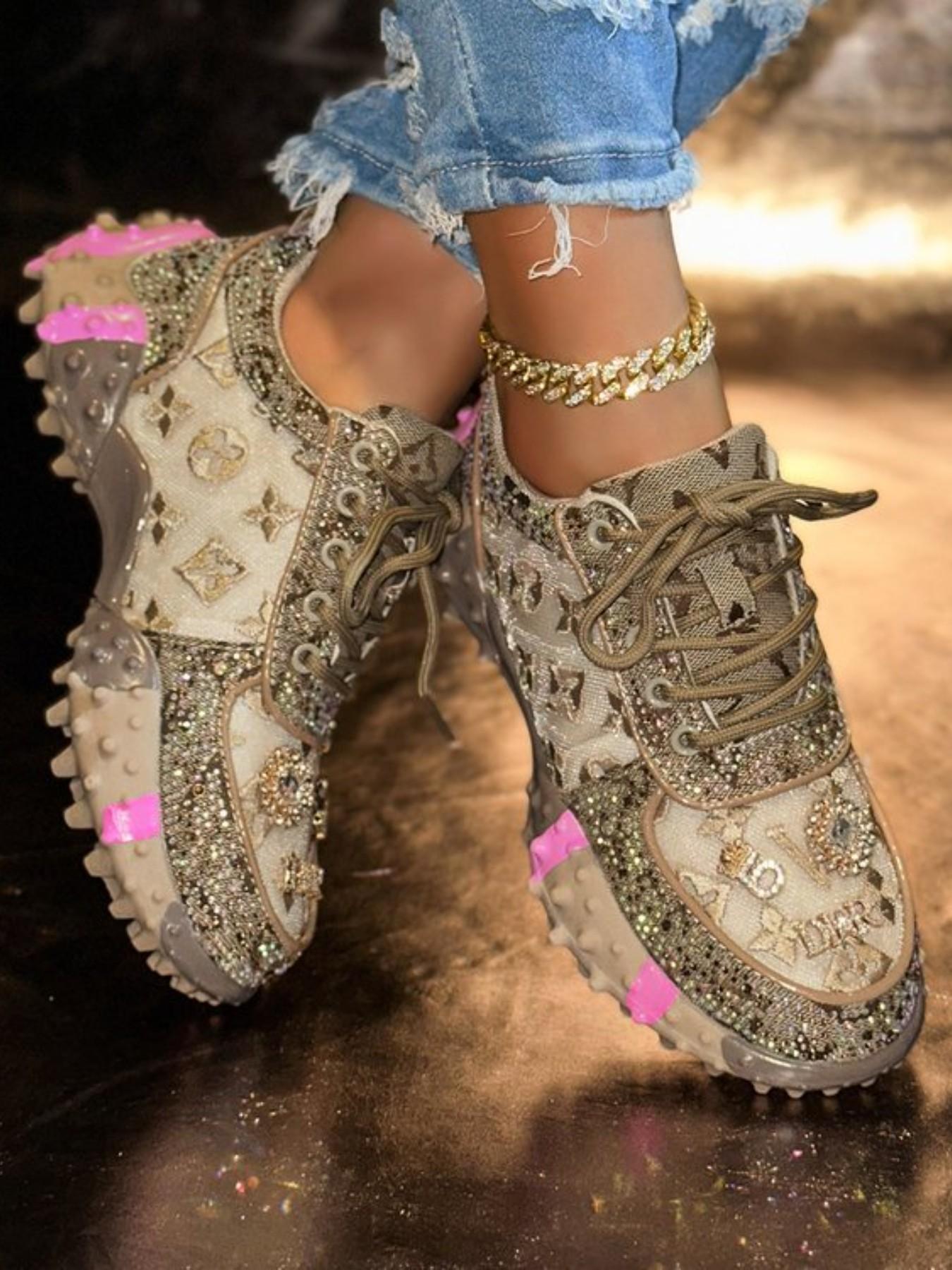 New Rhinestone Mesh Durian Sole Casual Trainer Shoes