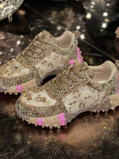 New Rhinestone Mesh Durian Sole Casual Trainer Shoes
