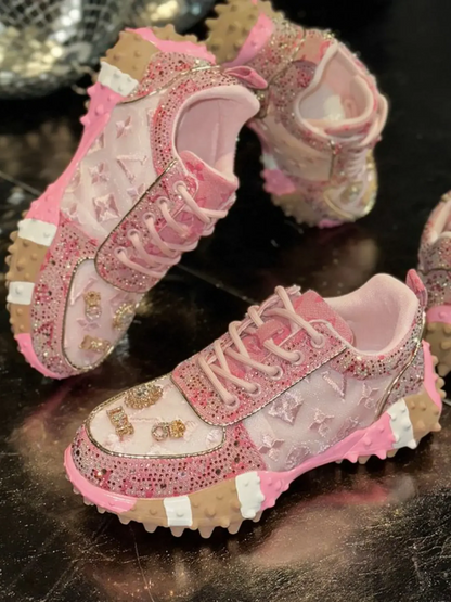 New Rhinestone Mesh Durian Sole Casual Trainer Shoes
