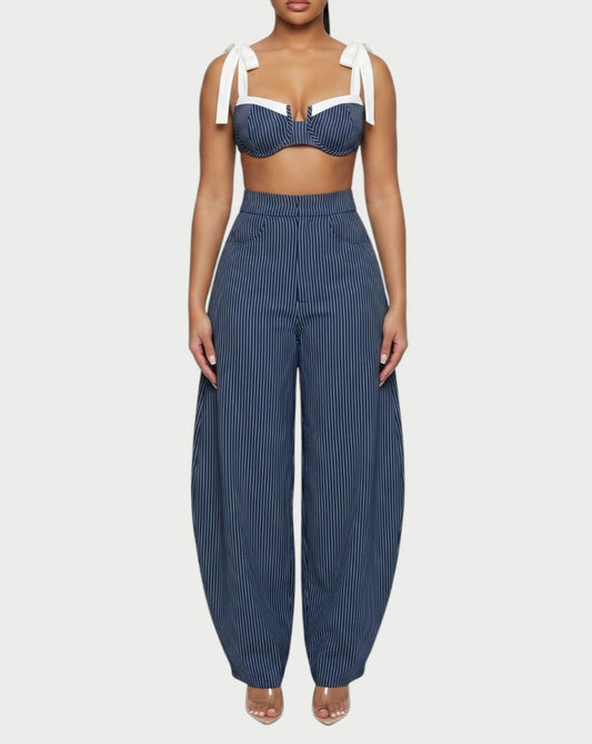 Pinstripe bralette +Barrel pants set