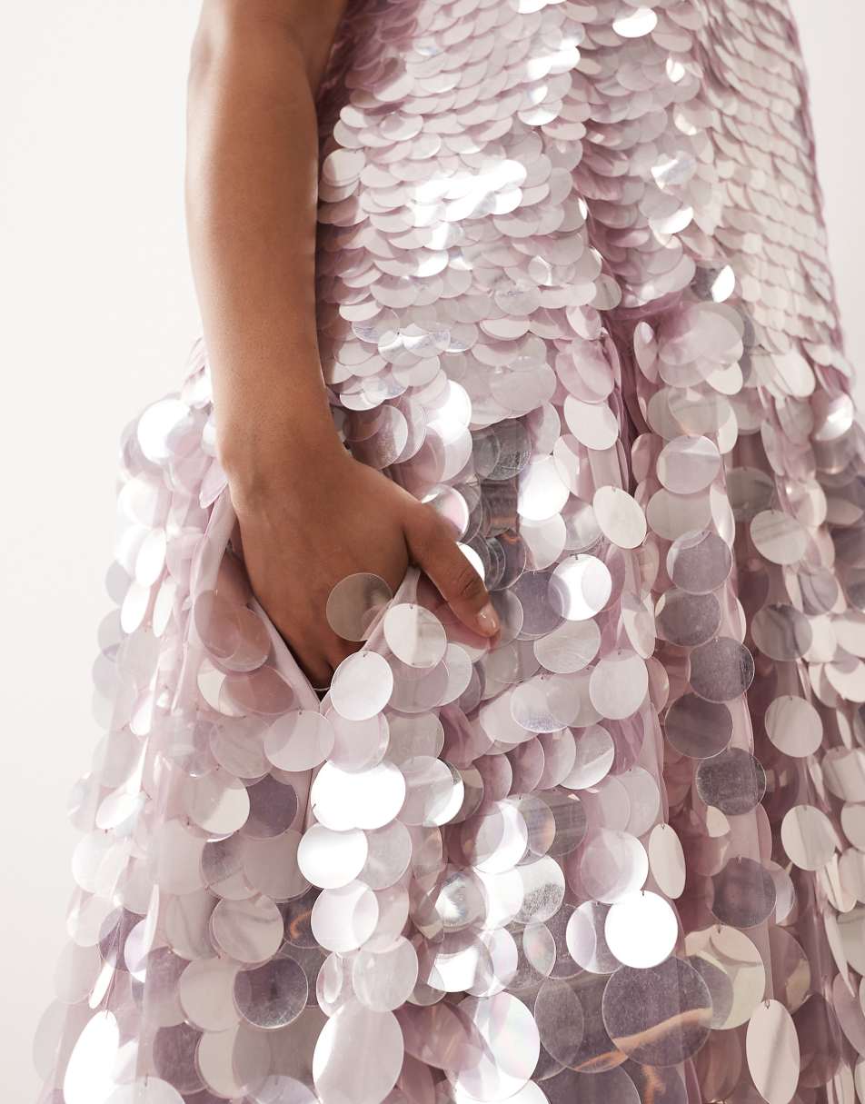 Sequin halter trapeze maxi dress in lilac