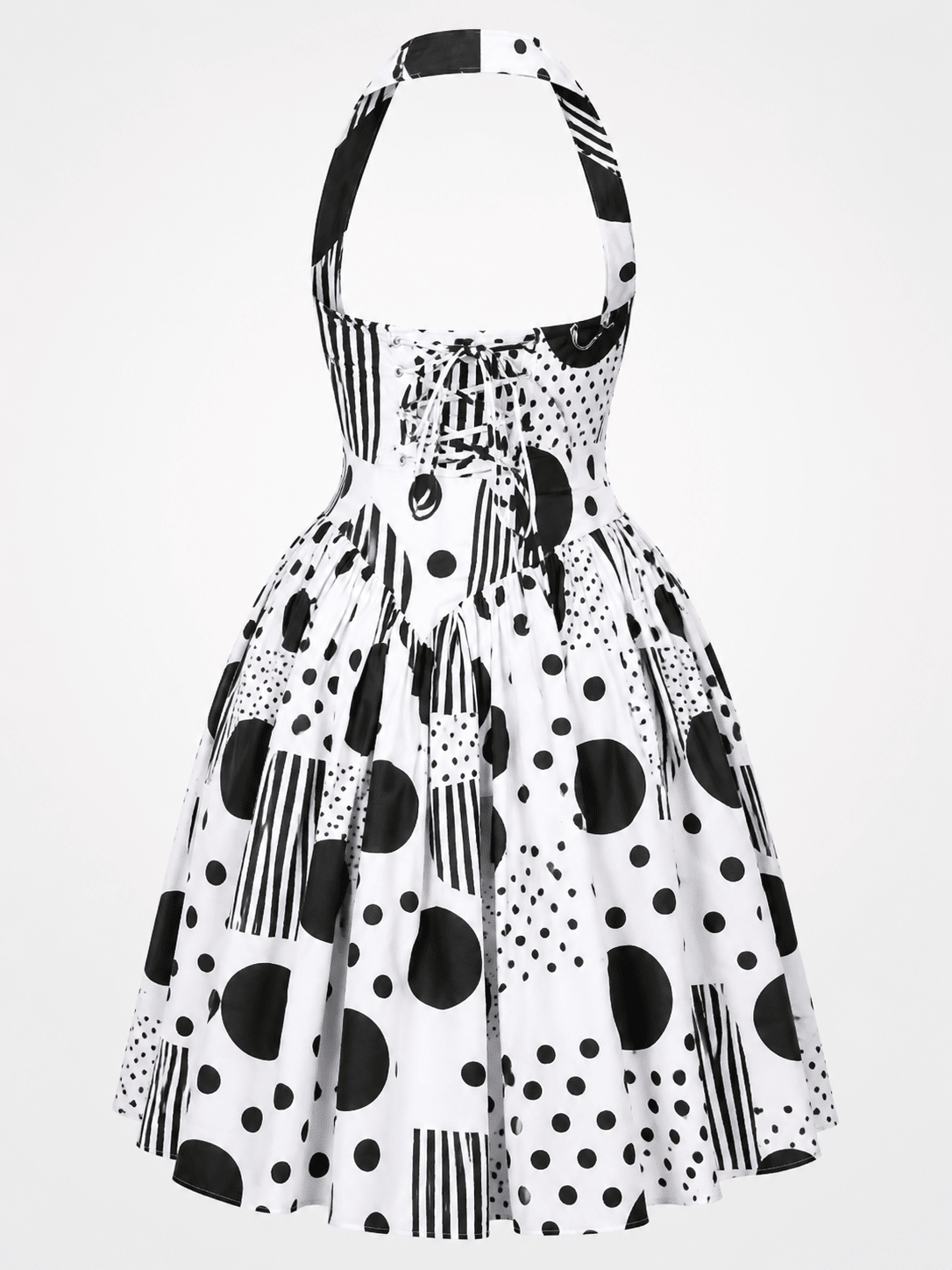 White Striped Polka Dot Corset Maxi Dress