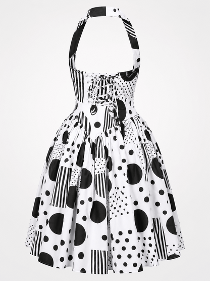 White Striped Polka Dot Corset Maxi Dress