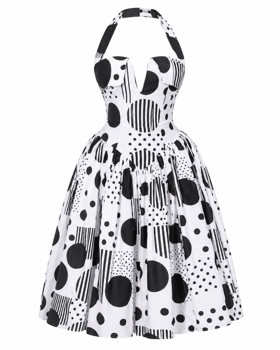 White Striped Polka Dot Corset Maxi Dress