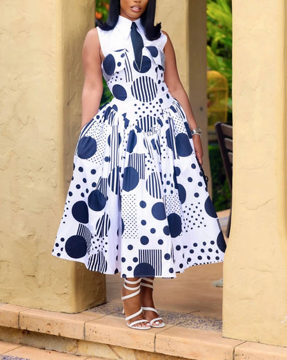 White Striped Polka Dot Corset Maxi Dress