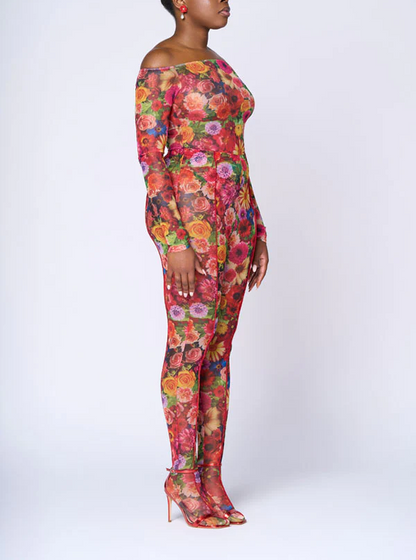 Printed Legging Mesh Jumpsuit
