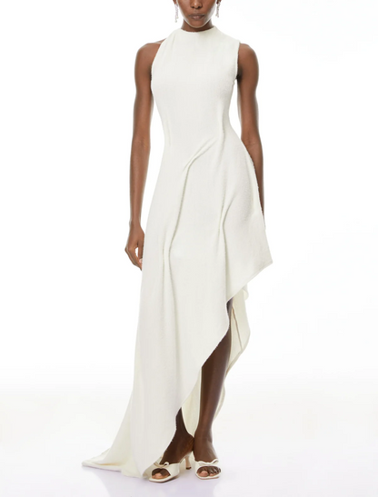 White Textured Asymmetrical Maxi Dress