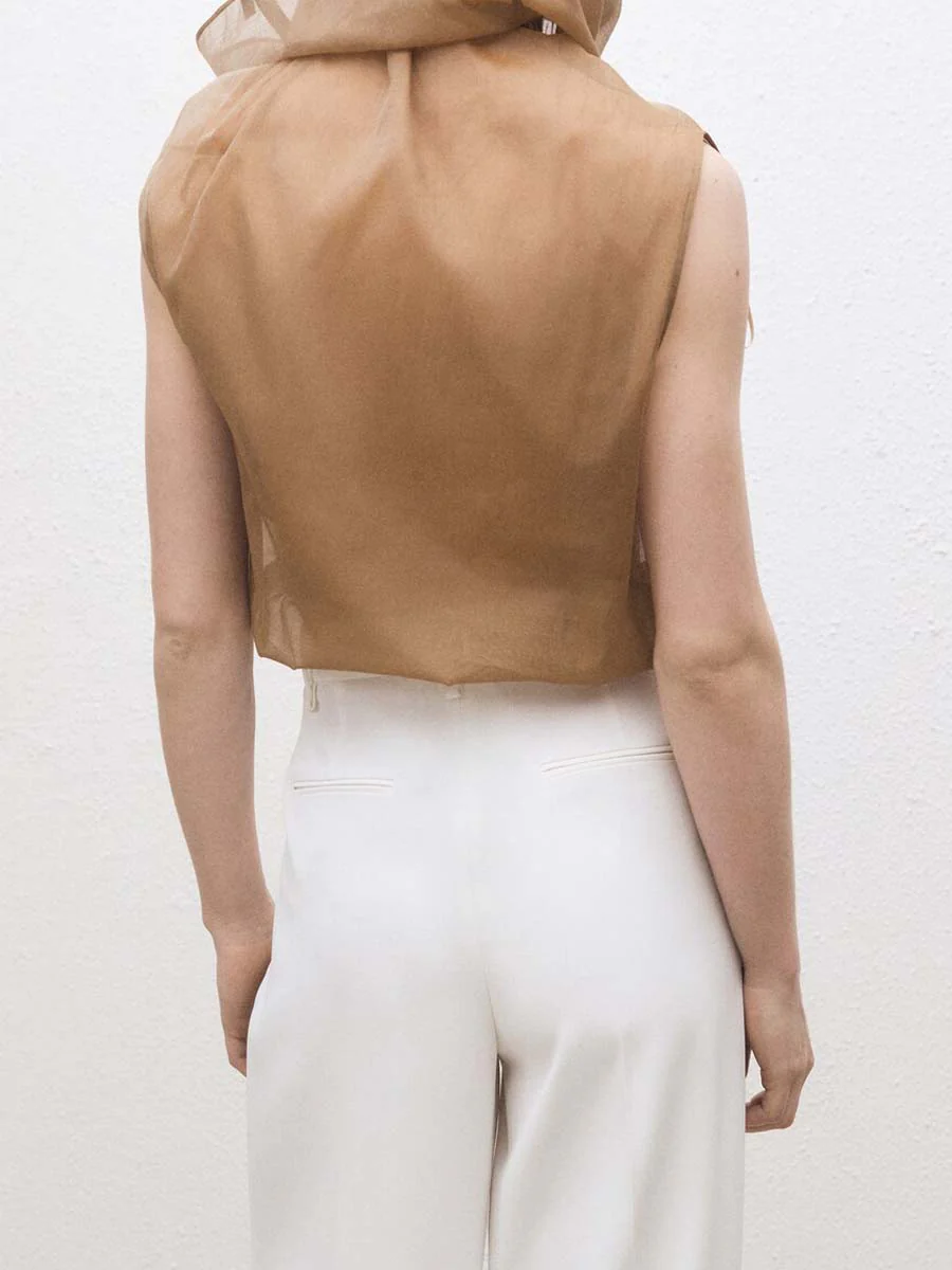 Sheer top + asymmetrical pants