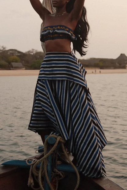 Irregular-striped Midi Skirt