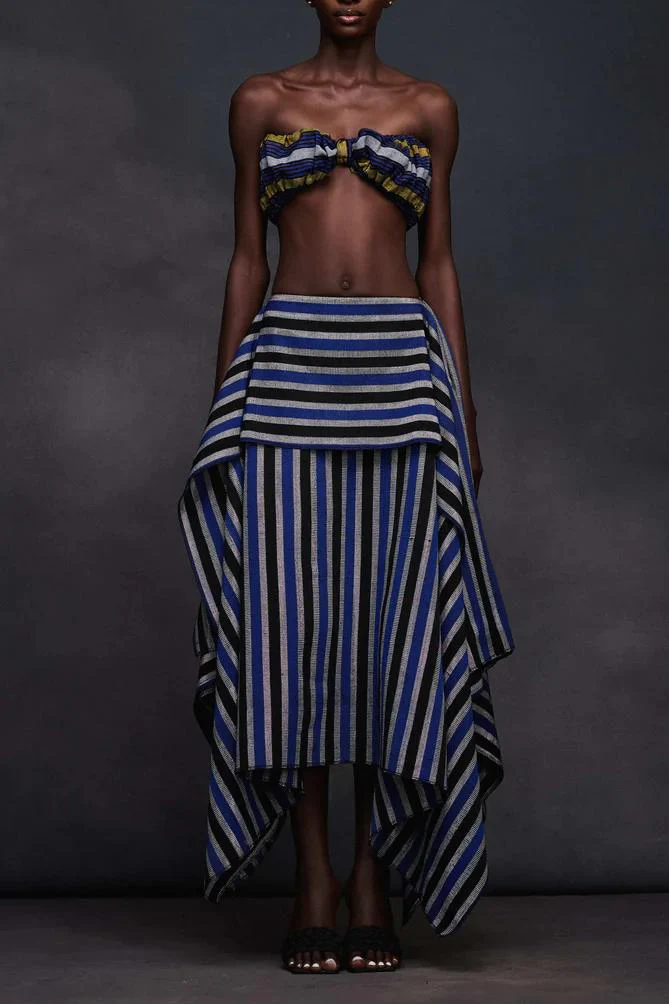 Irregular-striped Midi Skirt