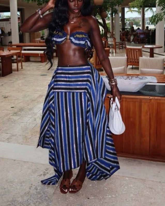 Irregular-striped Midi Skirt