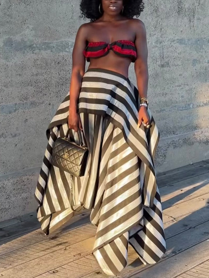 Irregular-striped Midi Skirt