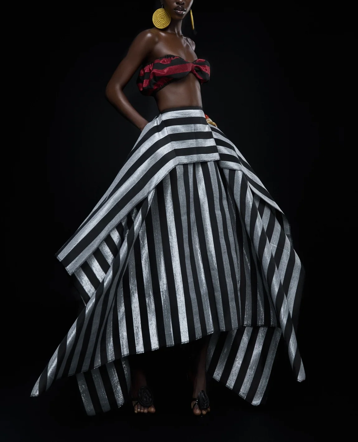 Irregular-striped Midi Skirt