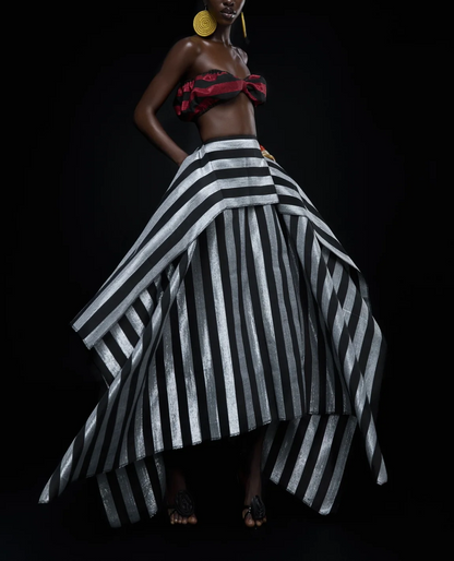 Irregular-striped Midi Skirt