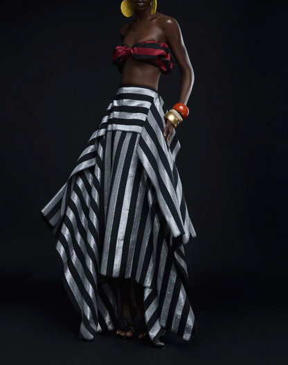 Irregular-striped Midi Skirt