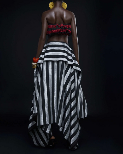 Irregular-striped Midi Skirt