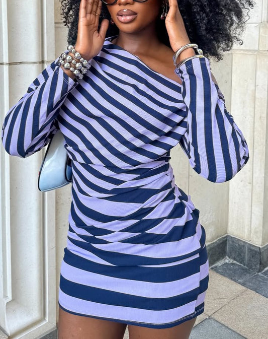 Blue Striped Pleated Skirt