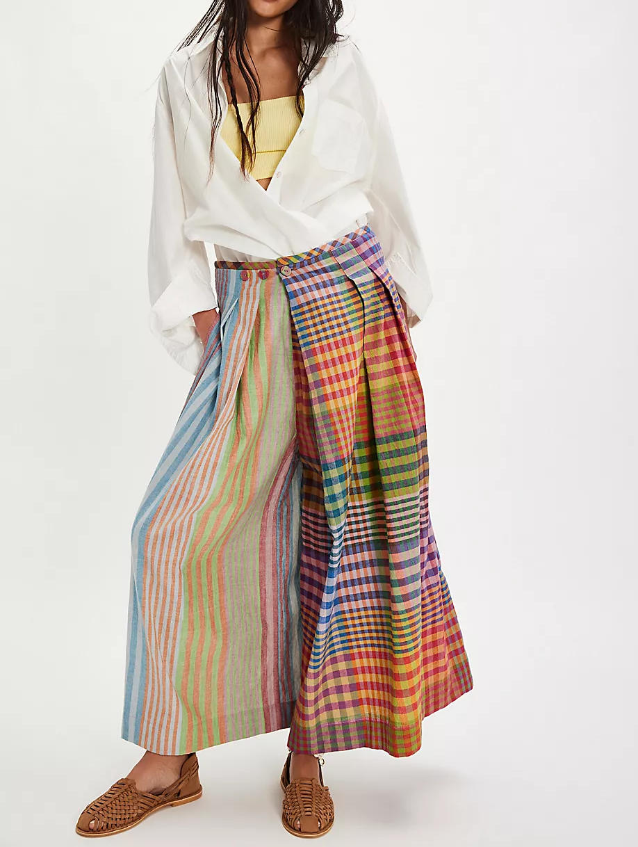 Colorful Checkered Wide-Leg Pants