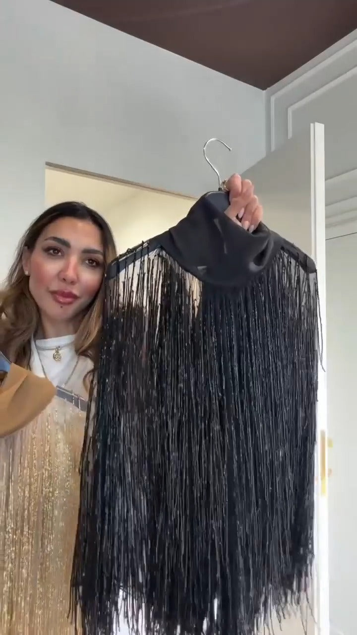 Shimmering Tulle Fringe  Blouse with Bow