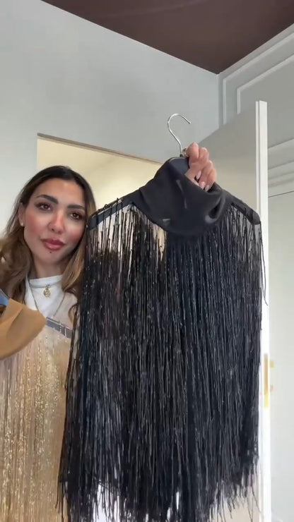 Shimmering Tulle Fringe  Blouse with Bow