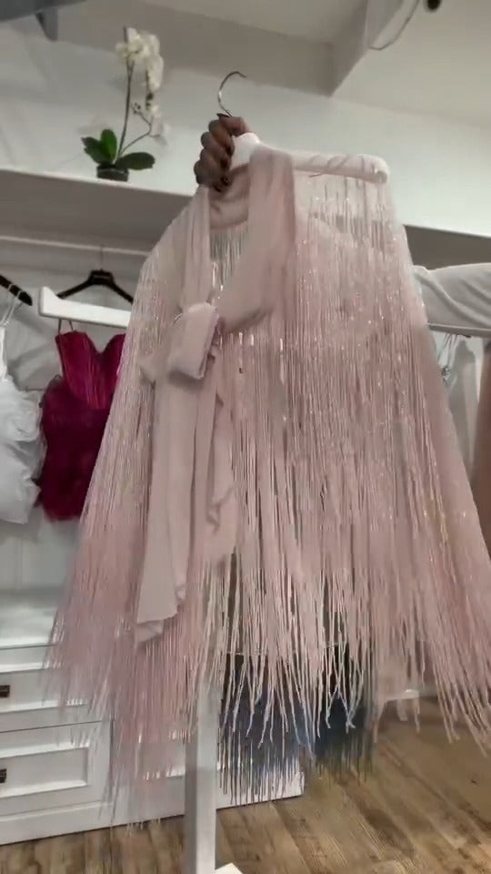 Shimmering Tulle Fringe  Blouse with Bow