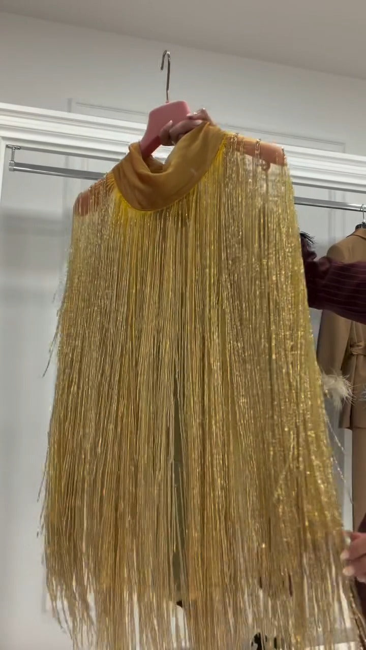 Shimmering Tulle Fringe  Blouse with Bow