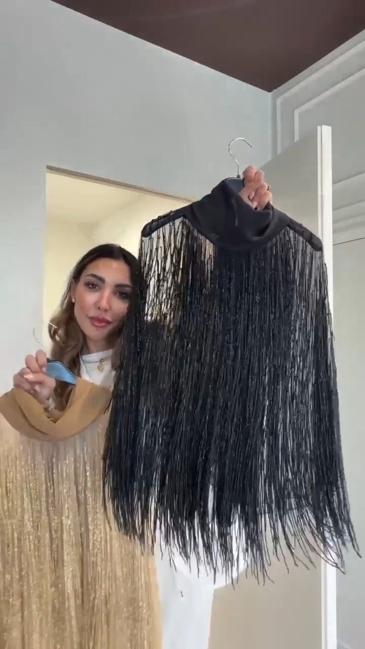 Shimmering Tulle Fringe  Blouse with Bow
