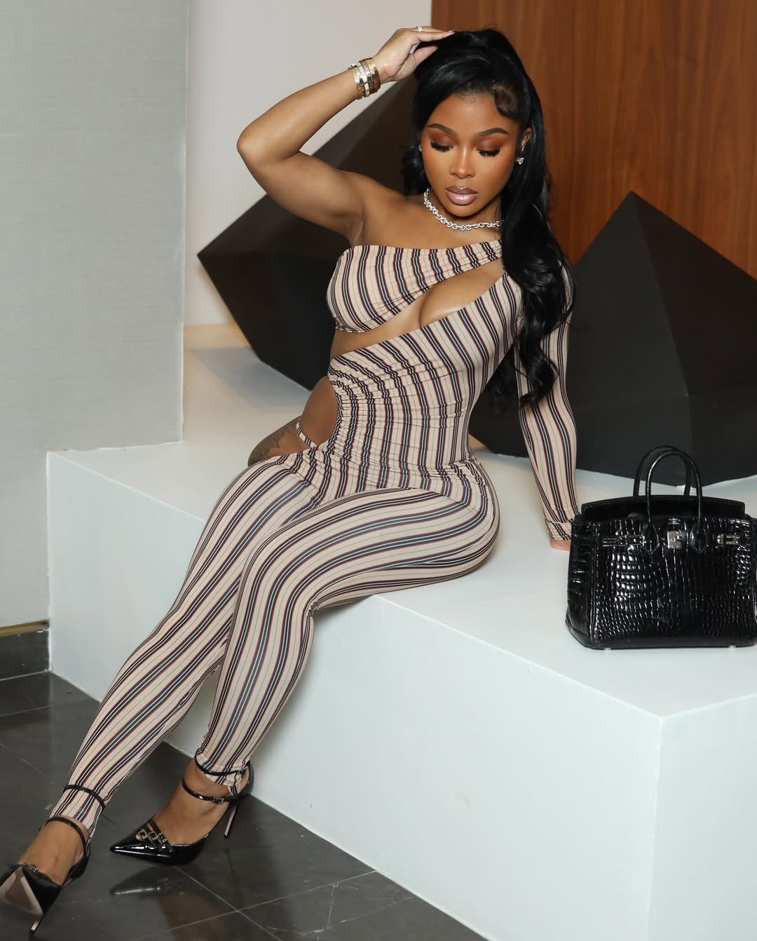 Striped Sculpt Jumpsuit