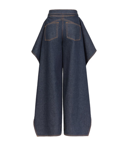 Cut-Out Cropped Denim Jacket+Flap Open-Leg Jeans