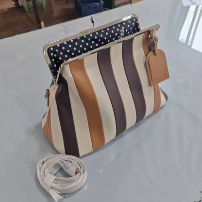 Embossed Premium Leather Kisslock Frame Bag