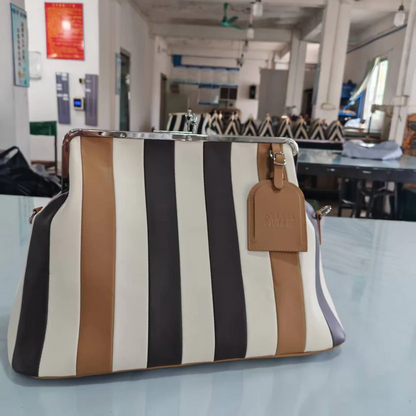 Embossed Premium Leather Kisslock Frame Bag