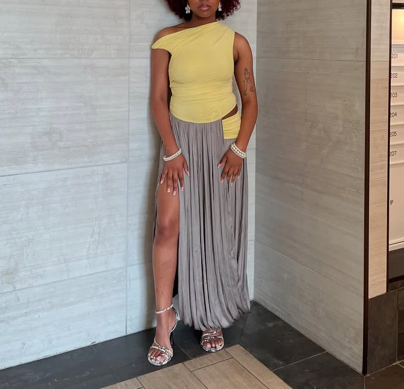 Asymmetric shoulder maxi dress