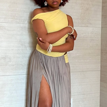 Asymmetric shoulder maxi dress