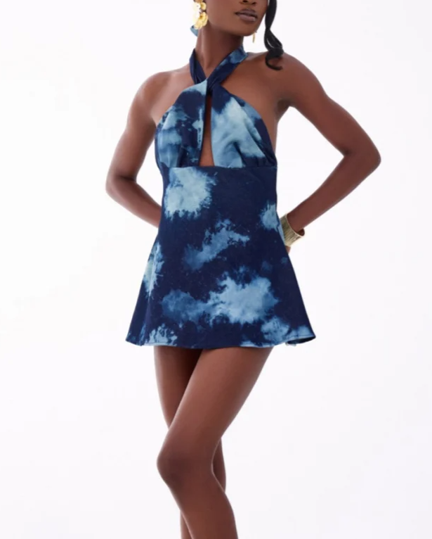 Colorful denim mini dress