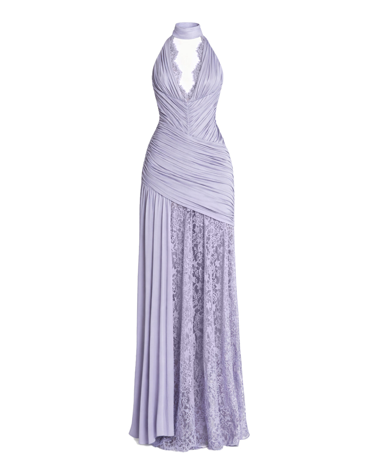 Pleated Lace Asymmetrical Maxi Dress