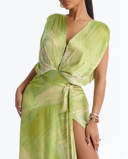 Green Satin Maxi Dress